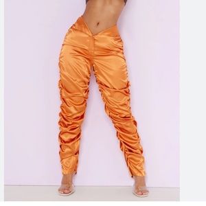 Pretty little thing orange satin ruched pants